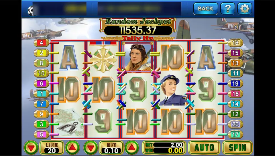 Tally Ho on 3Win8: a pilot, a medal and a woman officer on 20 lines at 0.10 under a Random Jackpot of 11,535.37