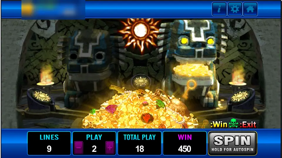 Amazon Jungle bonus on Play8oy: a heap of gold and gems between two stone guardians, with 450 won so far