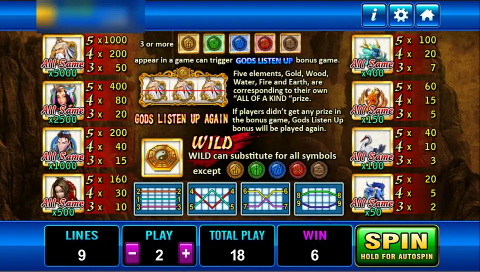 Fong Shen rules on Play8oy: the sage, heroes and beasts with All Same prizes, the bagua wild and the five element bonus