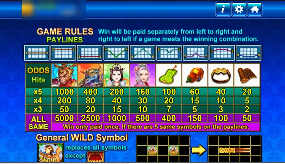 Monkey Kings rules on Play8oy: pays on 9 lines, All Same prizes up to 5000 and the wild that replaces everything except Bonus
