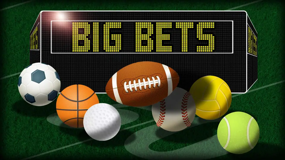 Stock sports art on the old Star996 page: a scoreboard reading Big Bets over a football, basketball, rugby ball, baseball, golf ball, volleyball and tennis ball